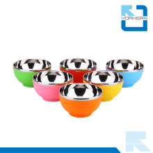 Heart Pattern Colorful Children Stainless Steel Rice Bowls and Plastic Bowls Wholesale